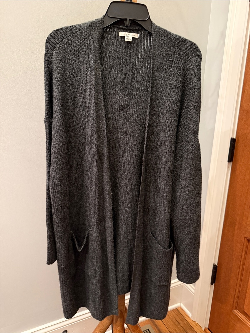 American Eagle L/XL Charcoal Open-Front Long Cardigan Sweater - Women